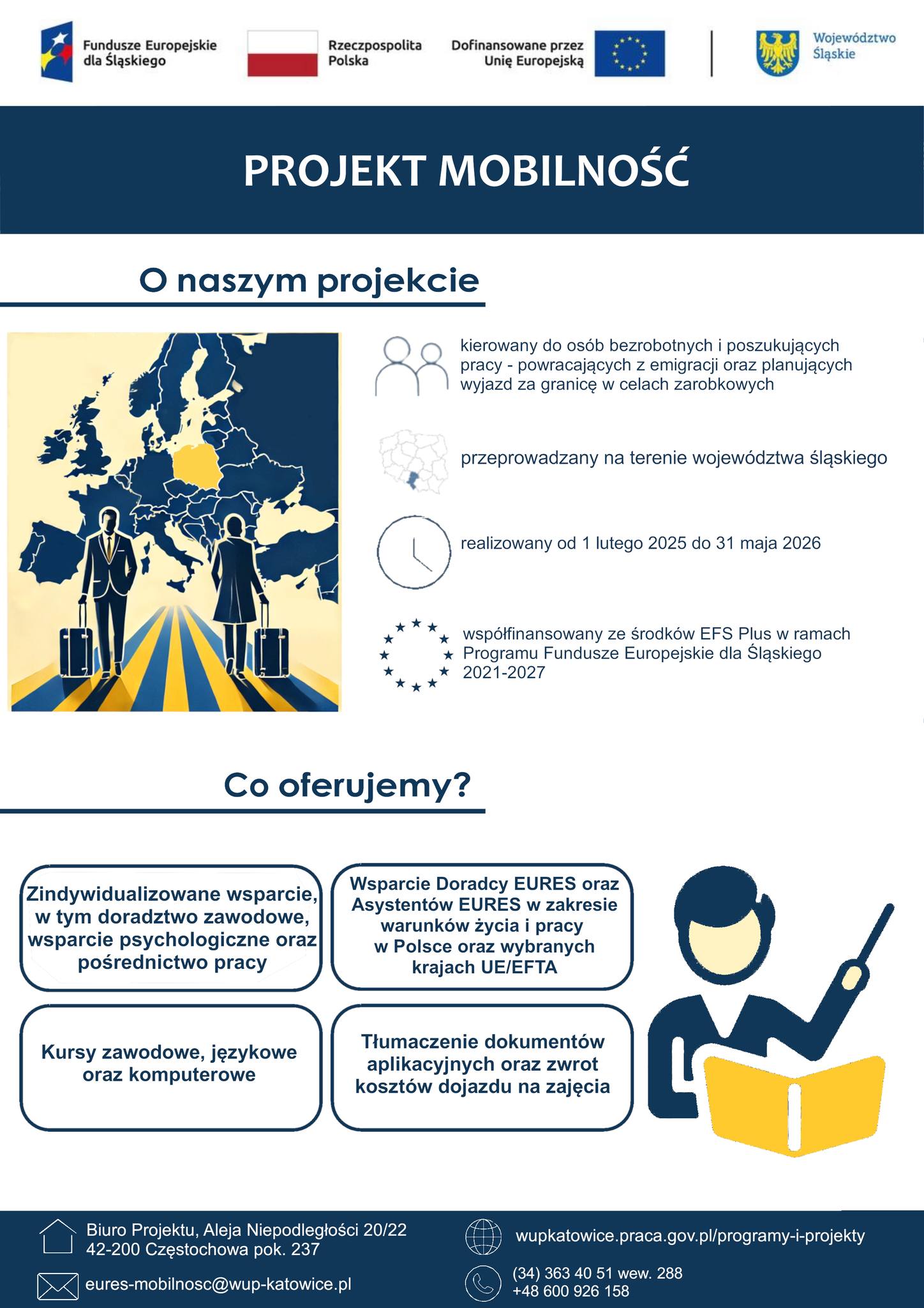 Zdjęcie artykułu Zaproszenie do udziału w projekcie pn. „Mobilność” realizowanym przez Wojewódzki Urząd Pracy w Katowicach