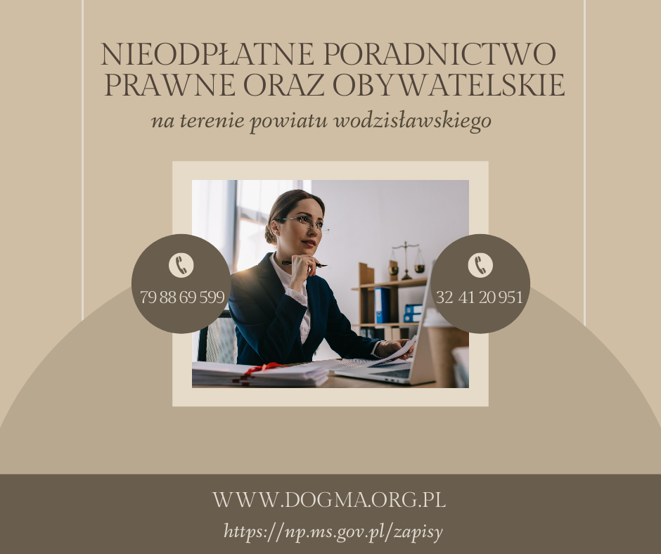 Obrazek dla: Zachęcamy do skorzystania z bezpłatnej pomocy prawnej przez mieszkańców powiatu wodzisławskiego.